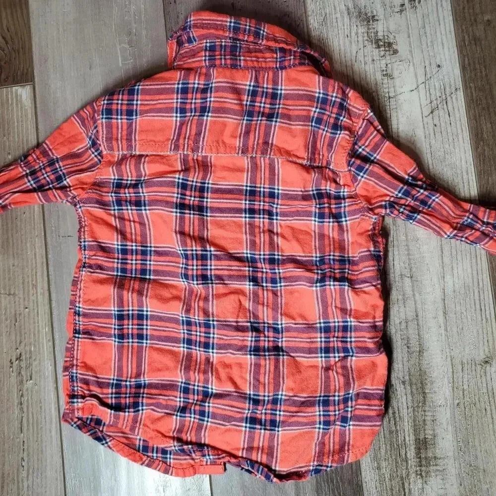 Carter's Baby Toddler Boy Coral Orange and Blue Plaid Flannel Size 18m NWOT